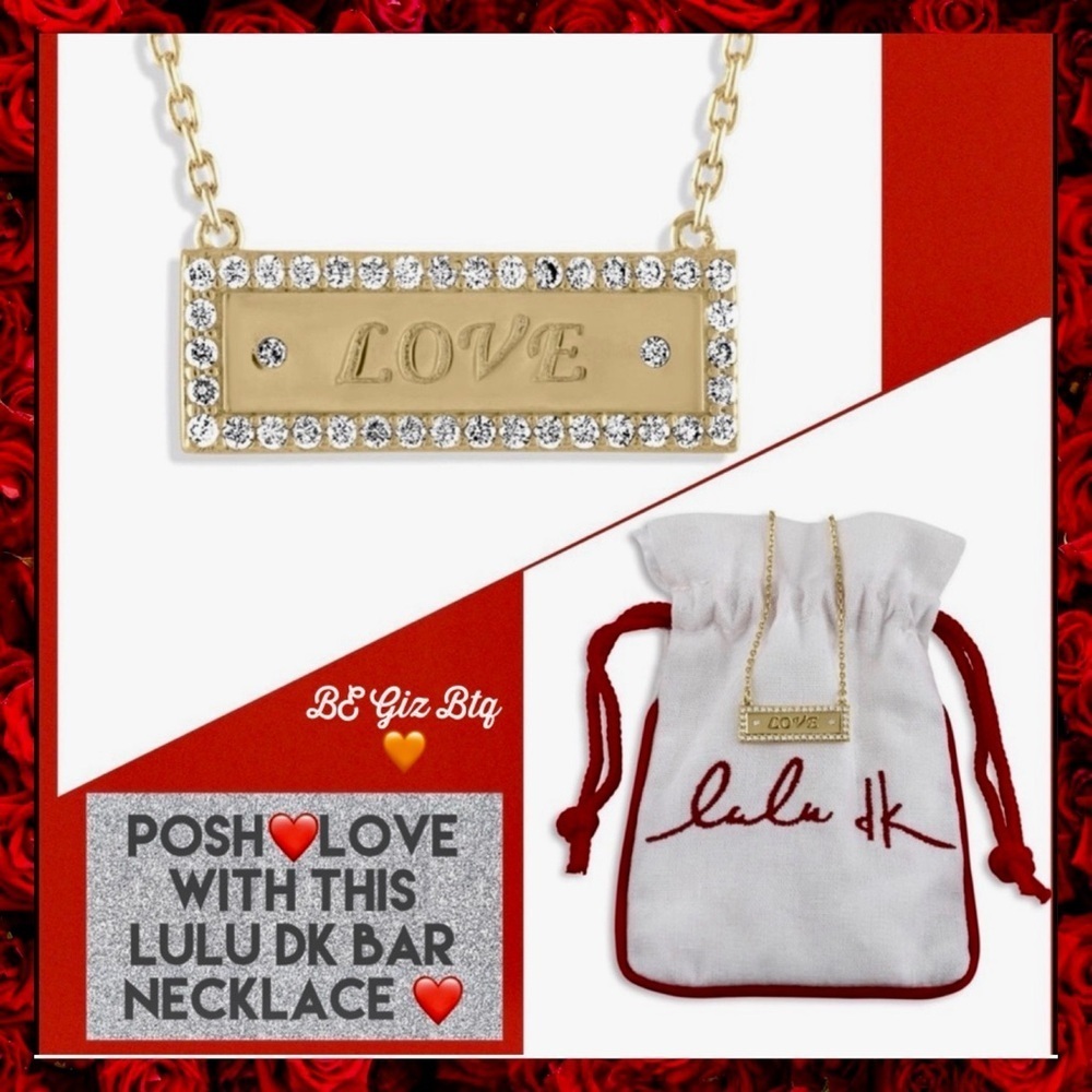 Lulu DK Bar Necklace “LOVE” Sparkly Cubic Zirconia Studs